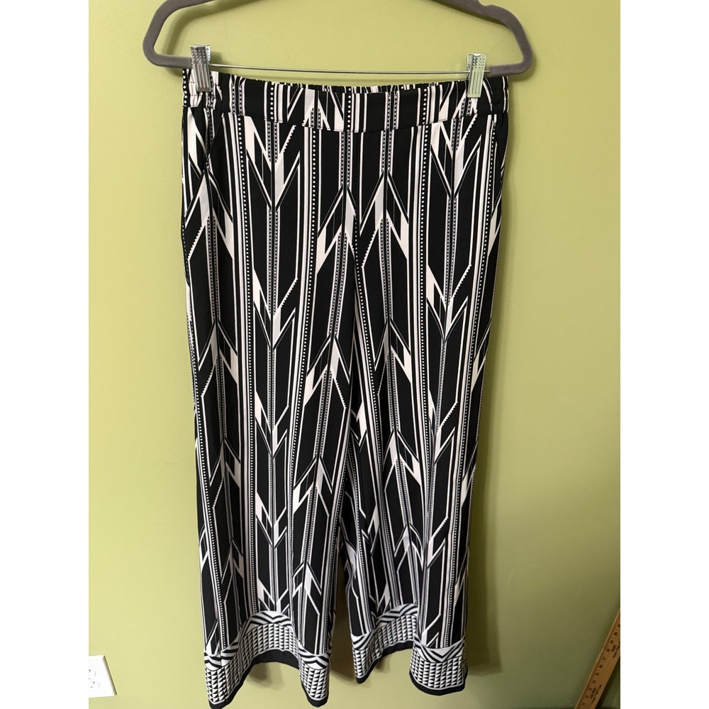 New York & Company Black White Geometric Print Wide Leg Culotte Pants Small